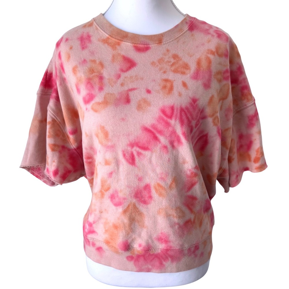 PINK Victoria's Secret Tie Dye Short Sleeve Sweatshirt Oversized Pink Orange M